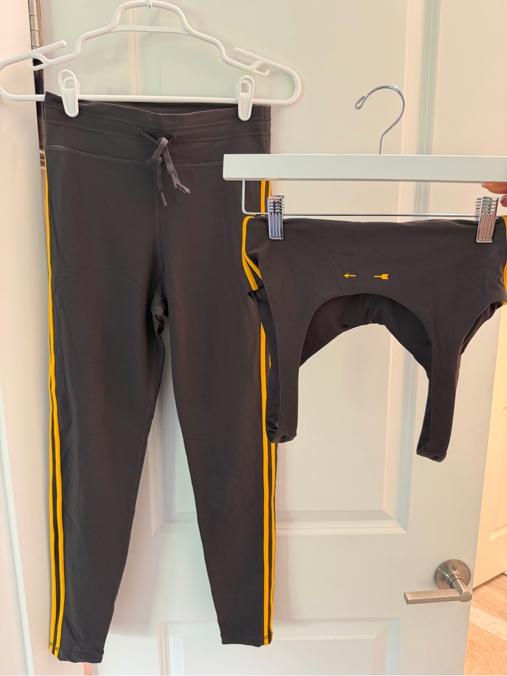 The Upside SET- Grey Leggings and Sports Bra with Yellow Side Stripes